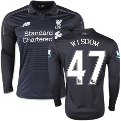 Men's 47 Andre Wisdom Liverpool FC Jersey - 15/16 England Football Club New Balance Replica Black Third Soccer Long Sleeve Shirt