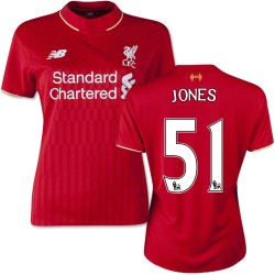 Women's 51 Lloyd Jones Liverpool FC Jersey - 15/16 England Football Club New Balance Authentic Red Home Soccer Short Shirt