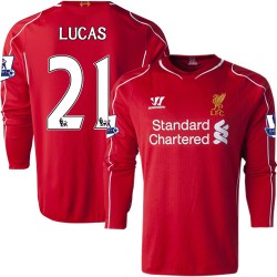 Men's 21 Lucas Leiva Liverpool FC Jersey - 14/15 England Football Club Warrior Authentic Red Home Soccer Long Sleeve Shirt