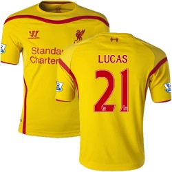 Men's 21 Lucas Leiva Liverpool FC Jersey - 14/15 England Football Club Warrior Authentic Yellow Away Soccer Short Shirt