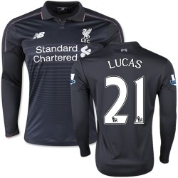 Men's 21 Lucas Leiva Liverpool FC Jersey - 15/16 England Football Club New Balance Authentic Black Third Soccer Long Sleeve Shir