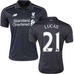 Men's 21 Lucas Leiva Liverpool FC Jersey - 15/16 England Football Club New Balance Authentic Black Third Soccer Short Shirt