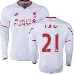 Men's 21 Lucas Leiva Liverpool FC Jersey - 15/16 England Football Club New Balance Authentic White Away Soccer Long Sleeve Shirt