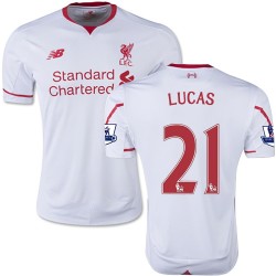 Men's 21 Lucas Leiva Liverpool FC Jersey - 15/16 England Football Club New Balance Authentic White Away Soccer Short Shirt