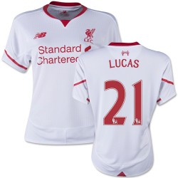 Women's 21 Lucas Leiva Liverpool FC Jersey - 15/16 England Football Club New Balance Authentic White Away Soccer Short Shirt
