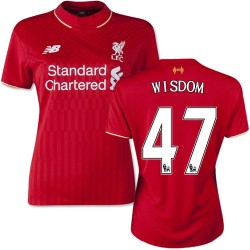 Women's 47 Andre Wisdom Liverpool FC Jersey - 15/16 England Football Club New Balance Authentic Red Home Soccer Short Shirt