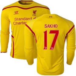 Men's 17 Mamadou Sakho Liverpool FC Jersey - 14/15 England Football Club Warrior Authentic Yellow Away Soccer Long Sleeve Shirt