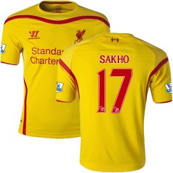 Men's 17 Mamadou Sakho Liverpool FC Jersey - 14/15 England Football Club Warrior Authentic Yellow Away Soccer Short Shirt