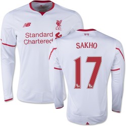Men's 17 Mamadou Sakho Liverpool FC Jersey - 15/16 England Football Club New Balance Authentic White Away Soccer Long Sleeve Shi
