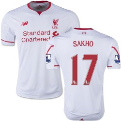 Men's 17 Mamadou Sakho Liverpool FC Jersey - 15/16 England Football Club New Balance Authentic White Away Soccer Short Shirt