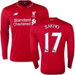 Men's 17 Mamadou Sakho Liverpool FC Jersey - 15/16 England Football Club New Balance Replica Red Home Soccer Long Sleeve Shirt