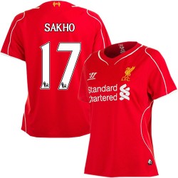 Women's 17 Mamadou Sakho Liverpool FC Jersey - 14/15 England Football Club Warrior Authentic Red Home Soccer Short Shirt