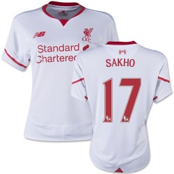 Women's 17 Mamadou Sakho Liverpool FC Jersey - 15/16 England Football Club New Balance Authentic White Away Soccer Short Shirt
