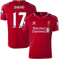 Youth 17 Mamadou Sakho Liverpool FC Jersey - 14/15 England Football Club Warrior Authentic Red Home Soccer Short Shirt