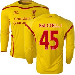 Men's 45 Mario Balotelli Liverpool FC Jersey - 14/15 England Football Club Warrior Authentic Yellow Away Soccer Long Sleeve Shir