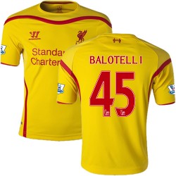 Men's 45 Mario Balotelli Liverpool FC Jersey - 14/15 England Football Club Warrior Authentic Yellow Away Soccer Short Shirt