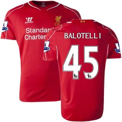 Men's 45 Mario Balotelli Liverpool FC Jersey - 14/15 England Football Club Warrior Replica Red Home Soccer Short Shirt