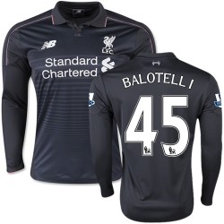 Men's 45 Mario Balotelli Liverpool FC Jersey - 15/16 England Football Club New Balance Authentic Black Third Soccer Long Sleeve 