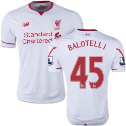 Men's 45 Mario Balotelli Liverpool FC Jersey - 15/16 England Football Club New Balance Authentic White Away Soccer Short Shirt