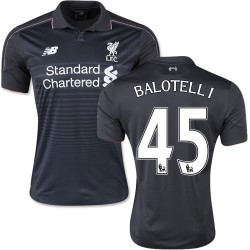 Men's 45 Mario Balotelli Liverpool FC Jersey - 15/16 England Football Club New Balance Replica Black Third Soccer Short Shirt