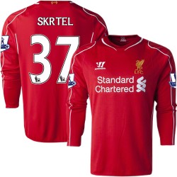 Men's 37 Martin Skrtel Liverpool FC Jersey - 14/15 England Football Club Warrior Authentic Red Home Soccer Long Sleeve Shirt