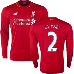 Men's 2 Nathaniel Clyne Liverpool FC Jersey - 15/16 England Football Club New Balance Authentic Red Home Soccer Long Sleeve Shirt