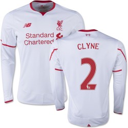 Men's 2 Nathaniel Clyne Liverpool FC Jersey - 15/16 England Football Club New Balance Authentic White Away Soccer Long Sleeve Shirt
