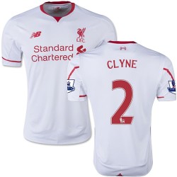 Men's 2 Nathaniel Clyne Liverpool FC Jersey - 15/16 England Football Club New Balance Authentic White Away Soccer Short Shirt