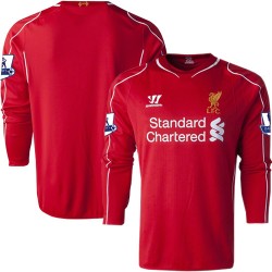Men's Blank Liverpool FC Jersey - 14/15 England Football Club Warrior Replica Red Home Soccer Long Sleeve Shirt