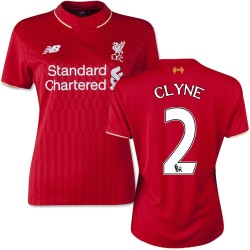 Women's 2 Nathaniel Clyne Liverpool FC Jersey - 15/16 England Football Club New Balance Authentic Red Home Soccer Short Shirt