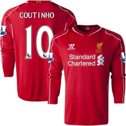 Men's 10 Philippe Coutinho Liverpool FC Jersey - 14/15 England Football Club Warrior Authentic Red Home Soccer Long Sleeve Shirt