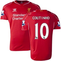 Men's 10 Philippe Coutinho Liverpool FC Jersey - 14/15 England Football Club Warrior Authentic Red Home Soccer Short Shirt