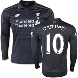 Men's 10 Philippe Coutinho Liverpool FC Jersey - 15/16 England Football Club New Balance Authentic Black Third Soccer Long Sleev