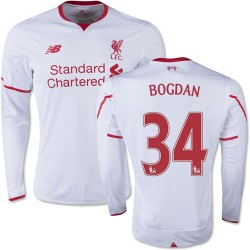 Men's 34 Adam Bogdan Liverpool FC Jersey - 15/16 England Football Club New Balance Replica White Away Soccer Long Sleeve Shirt