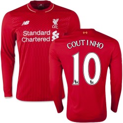 Men's 10 Philippe Coutinho Liverpool FC Jersey - 15/16 England Football Club New Balance Authentic Red Home Soccer Long Sleeve S