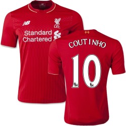 Men's 10 Philippe Coutinho Liverpool FC Jersey - 15/16 England Football Club New Balance Authentic Red Home Soccer Short Shirt