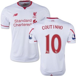 Men's 10 Philippe Coutinho Liverpool FC Jersey - 15/16 England Football Club New Balance Replica White Away Soccer Short Shirt