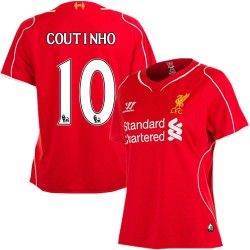 Women's 10 Philippe Coutinho Liverpool FC Jersey - 14/15 England Football Club Warrior Authentic Red Home Soccer Short Shirt