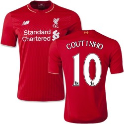 Youth 10 Philippe Coutinho Liverpool FC Jersey - 15/16 England Football Club New Balance Authentic Red Home Soccer Short Shirt