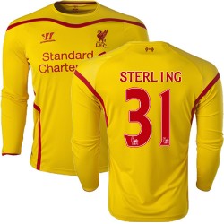 Men's 31 Raheem Sterling Liverpool FC Jersey - 14/15 England Football Club Warrior Authentic Yellow Away Soccer Long Sleeve Shir