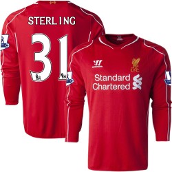 Men's 31 Raheem Sterling Liverpool FC Jersey - 14/15 England Football Club Warrior Replica Red Home Soccer Long Sleeve Shirt