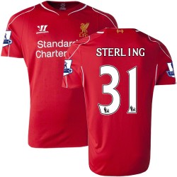 Men's 31 Raheem Sterling Liverpool FC Jersey - 14/15 England Football Club Warrior Replica Red Home Soccer Short Shirt