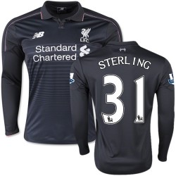 Men's 31 Raheem Sterling Liverpool FC Jersey - 15/16 England Football Club New Balance Authentic Black Third Soccer Long Sleeve 