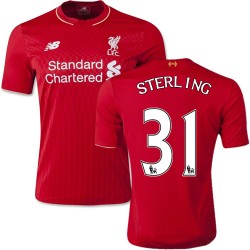 Men's 31 Raheem Sterling Liverpool FC Jersey - 15/16 England Football Club New Balance Authentic Red Home Soccer Short Shirt