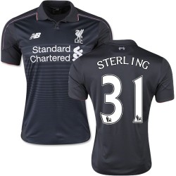 Men's 31 Raheem Sterling Liverpool FC Jersey - 15/16 England Football Club New Balance Replica Black Third Soccer Short Shirt