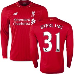 Men's 31 Raheem Sterling Liverpool FC Jersey - 15/16 England Football Club New Balance Replica Red Home Soccer Long Sleeve Shirt