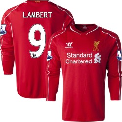 Men's 9 Rickie Lambert Liverpool FC Jersey - 14/15 England Football Club Warrior Replica Red Home Soccer Long Sleeve Shirt