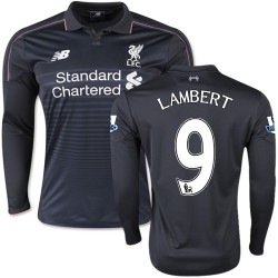 Men's 9 Rickie Lambert Liverpool FC Jersey - 15/16 England Football Club New Balance Authentic Black Third Soccer Long Sleeve Sh