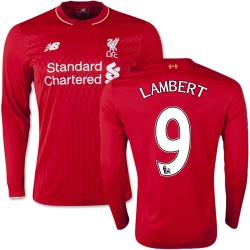 Men's 9 Rickie Lambert Liverpool FC Jersey - 15/16 England Football Club New Balance Authentic Red Home Soccer Long Sleeve Shirt
