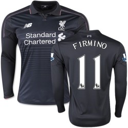 Men's 11 Roberto Firmino Liverpool FC Jersey - 15/16 England Football Club New Balance Authentic Black Third Soccer Long Sleeve Shirt